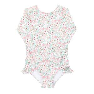 Minnow Girls Emerald Floral Rashguard One Piece Swimsuit 3/4